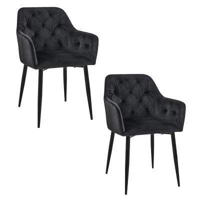 Lot De 2 Chaises Matelassées Velours  Noir