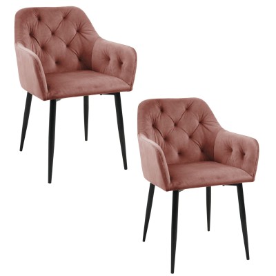 Lot de 2 chaise en velours rembourrée et matelassées Rose