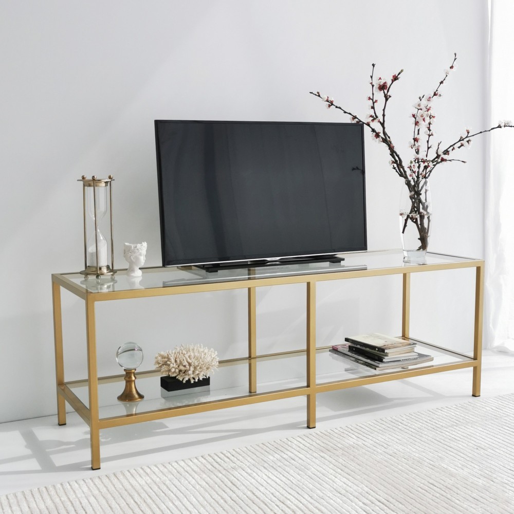 Meuble TV GOLD  en Verre - or - design moderne et élégant - 130x45x40cm