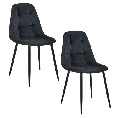 Lot De 2 Chaises Matelassées Velours Noir