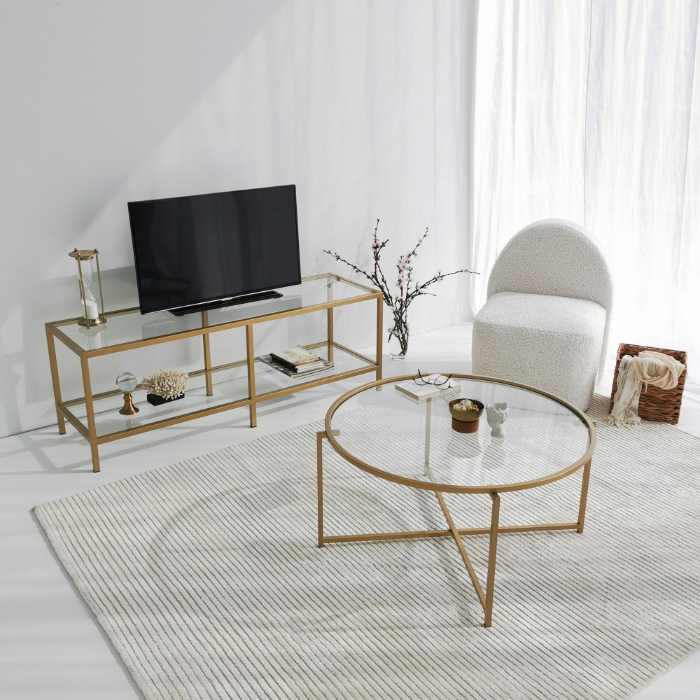 Meuble TV GOLD  en Verre - or - design moderne et élégant - 130x45x40cm
