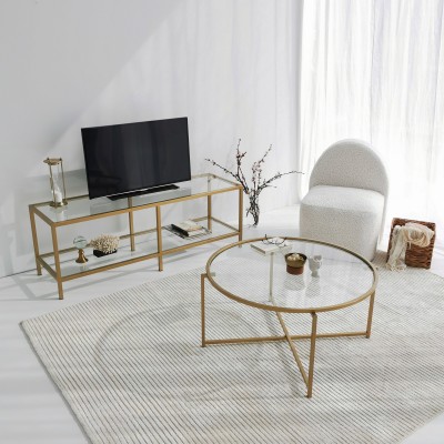 Meuble TV GOLD  en Verre - or - design moderne et élégant - 130x45x40cm