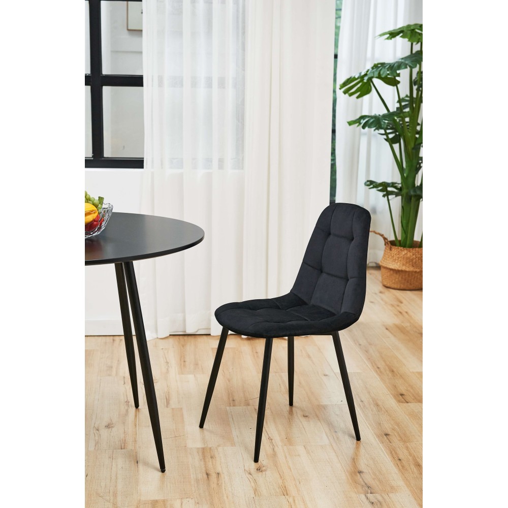 Lot De 2 Chaises Matelassées Velours Noir