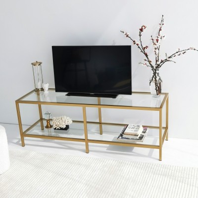 Meuble TV GOLD  en Verre - or - design moderne et élégant - 130x45x40cm