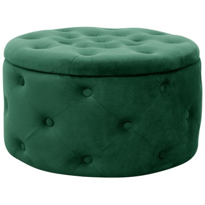 Pouf De Rangement Avec Couvercle Matelassé ULYSSE Velour Vert 55x30x55cm