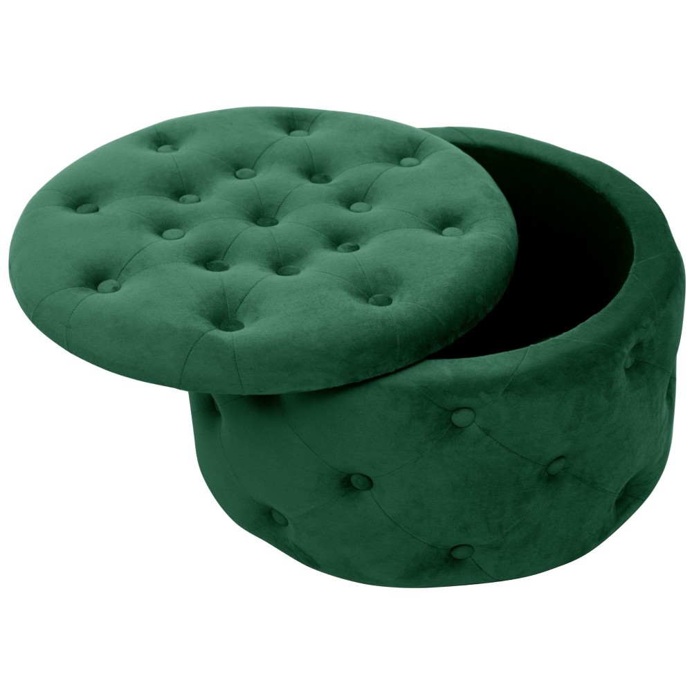 Pouf De Rangement Avec Couvercle Matelassé ULYSSE Velour Vert 55x30x55cm