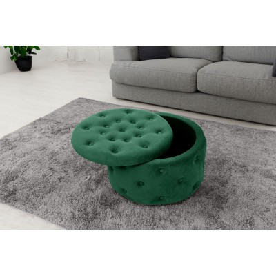 Pouf De Rangement Avec Couvercle Matelassé ULYSSE Velour Vert 55x30x55cm