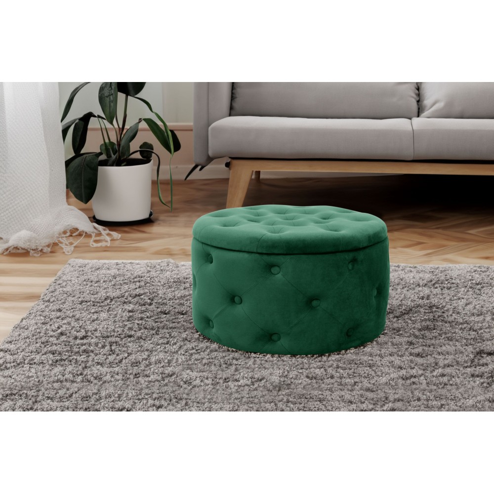 Pouf De Rangement Avec Couvercle Matelassé ULYSSE Velour Vert 55x30x55cm