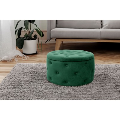 Pouf De Rangement Avec Couvercle Matelassé ULYSSE Velour Vert 55x30x55cm