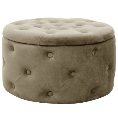 Pouf De Rangement Avec Couvercle Matelassé ULYSSE Velour Beige 55x30x55cm