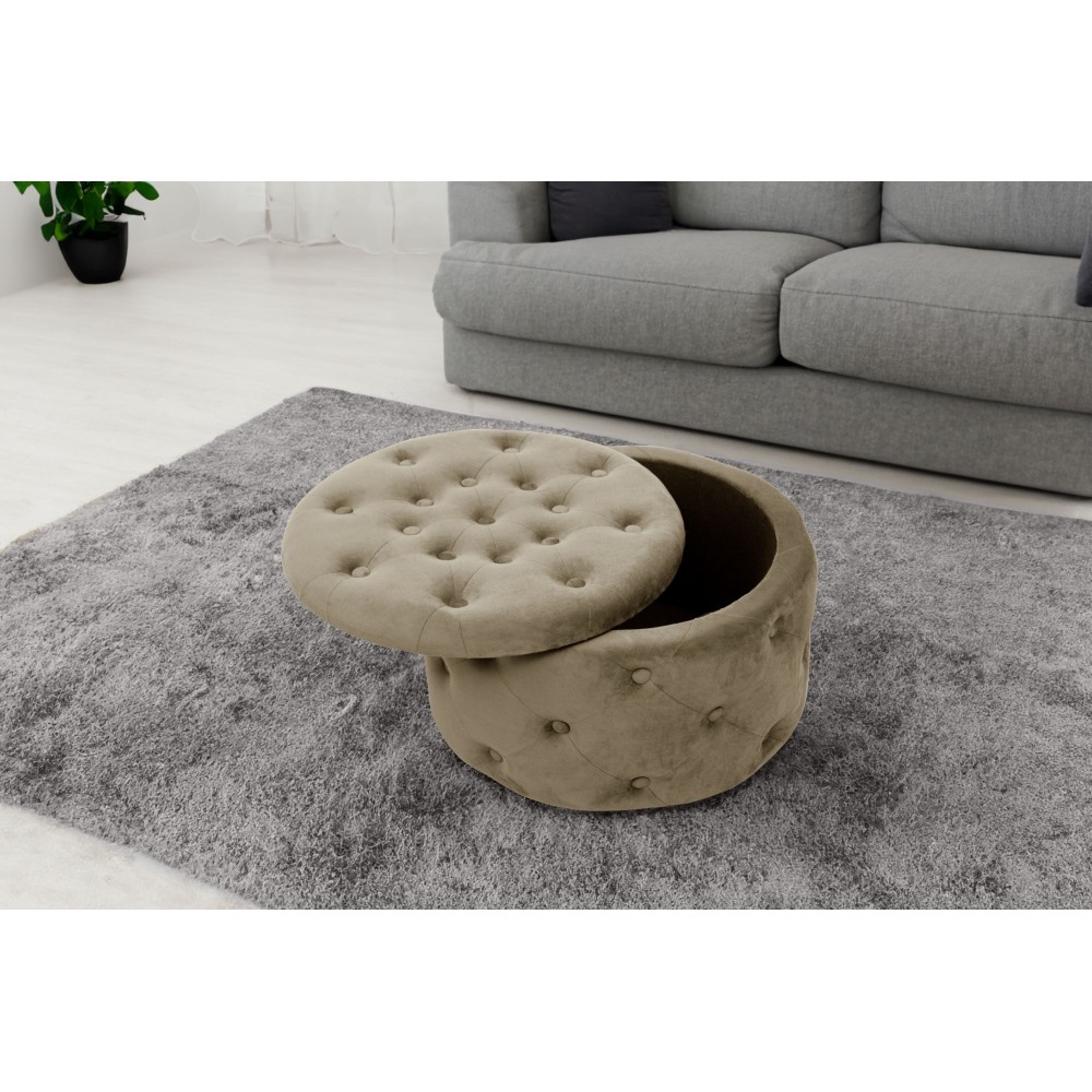 Pouf De Rangement Avec Couvercle Matelassé ULYSSE Velour Beige 55x30x55cm