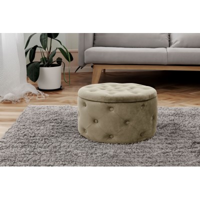 Pouf De Rangement Avec Couvercle Matelassé ULYSSE Velour Beige 55x30x55cm