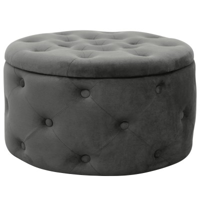 Pouf De Rangement Avec Couvercle Matelassé ULYSSE Velour Gris 55x30x55cm