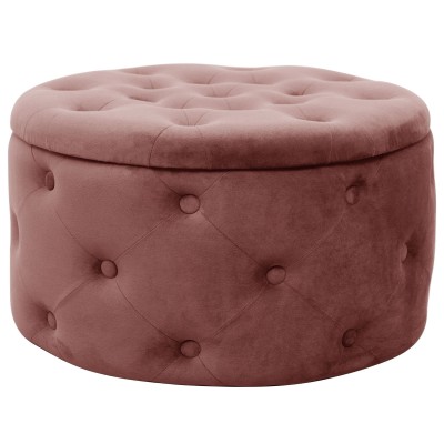 Pouf De Rangement Avec Couvercle Matelassé ULYSSE Velour Rose 55x30x55cm