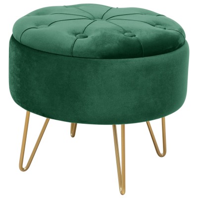 Pouf de Rangement Avec Couvercle Velour Matelassé  Vert  33x38 Cm