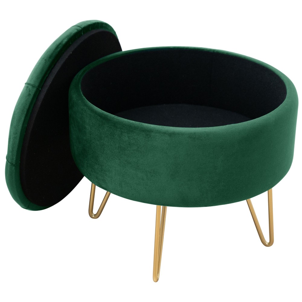 Pouf de Rangement Avec Couvercle Velour Matelassé  Vert  33x38 Cm