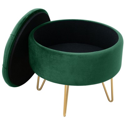 Pouf de Rangement Avec Couvercle Velour Matelassé  Vert  33x38 Cm