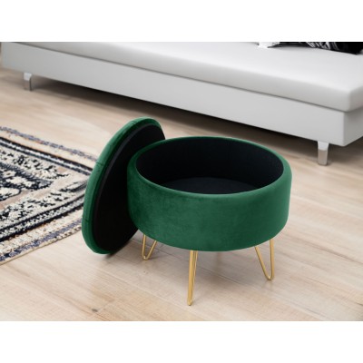 Pouf de Rangement Avec Couvercle Velour Matelassé  Vert  33x38 Cm