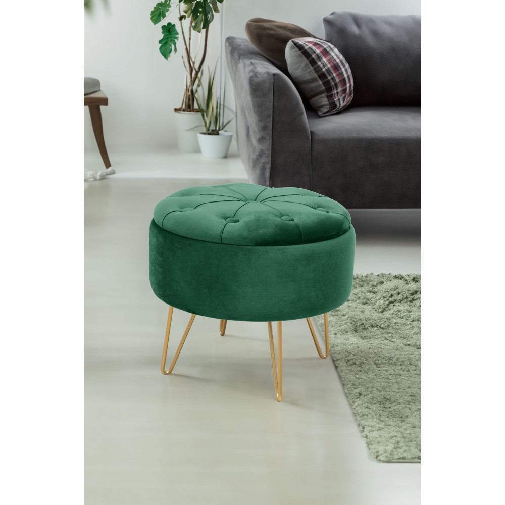 Pouf de Rangement Avec Couvercle Velour Matelassé  Vert  33x38 Cm