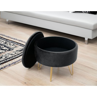 Pouf de Rangement Avec Couvercle Velour Matelassé Noir 33x38 Cm