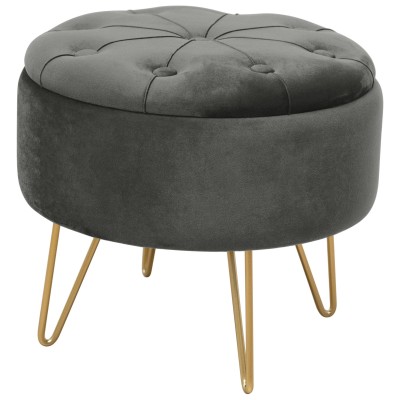 Pouf de Rangement Avec Couvercle Velour Matelassé Gris 33x38 Cm