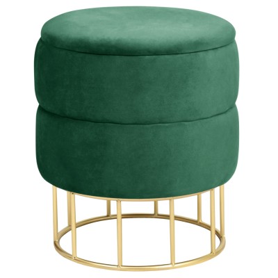 Pouf De Rangement Avec Couvercle Matelassé ELIZA Velour Vert 42 X 32 Cm