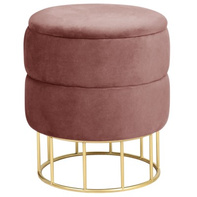 Pouf De Rangement Avec Couvercle Matelassé ELIZA Velour Rose 42 X 32 Cm