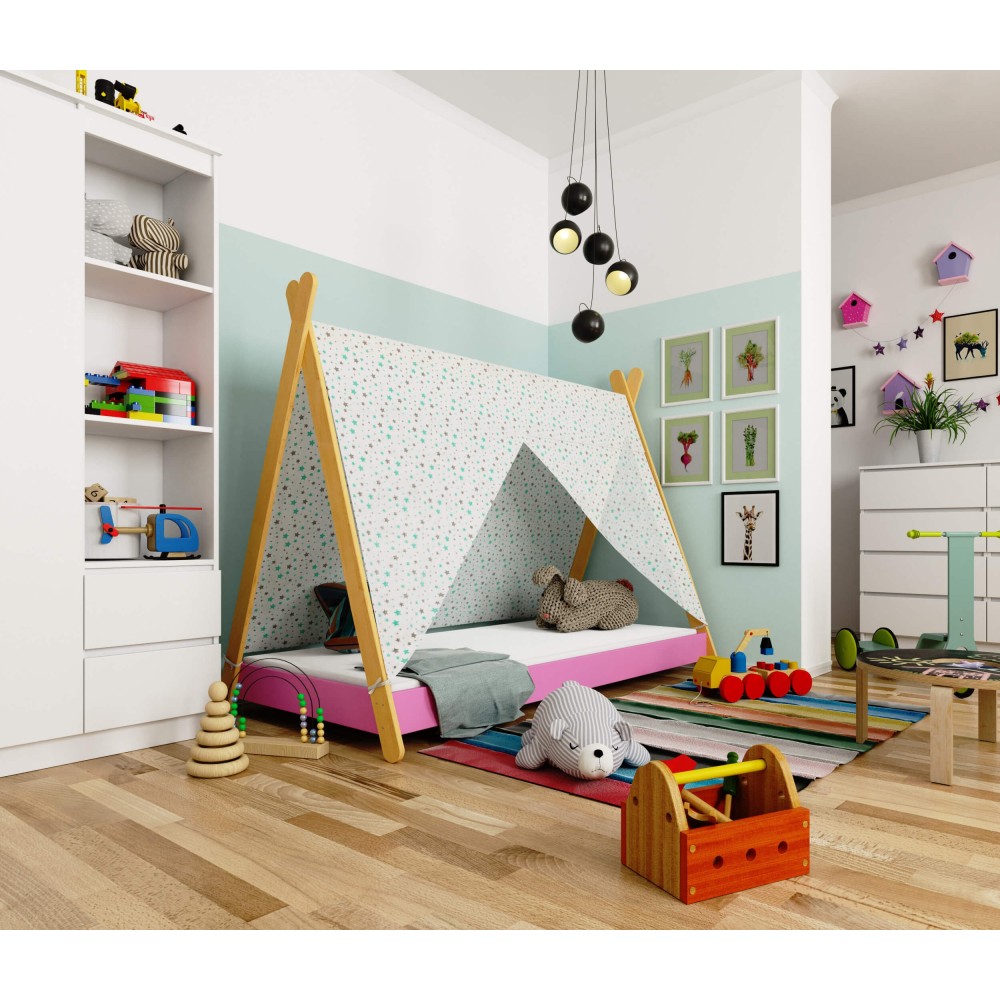 Lit enfant tipi 160x80 avec matelas Rose