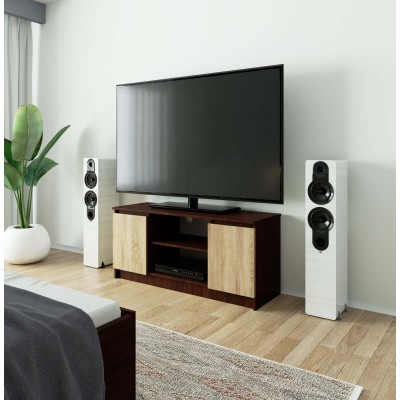 Meuble TV CASA 2 Étagères 120x40x55 Cm Marron Portes Façade Bois