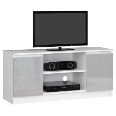 Meuble TV CASA 2 Étagères 120x40x55 Cm Blanc  Brillant Portes Façade Gris Graphite