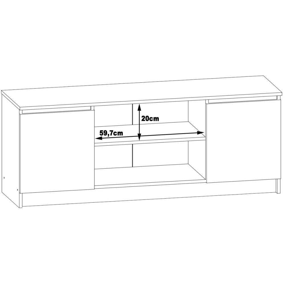 Meuble  TV MIRA 2 portes 2 étagères 140x40x55 cm