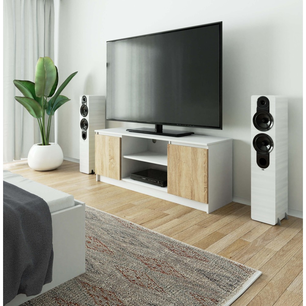 Meuble  TV MIRA 2 portes 2 étagères 140x40x55 cm