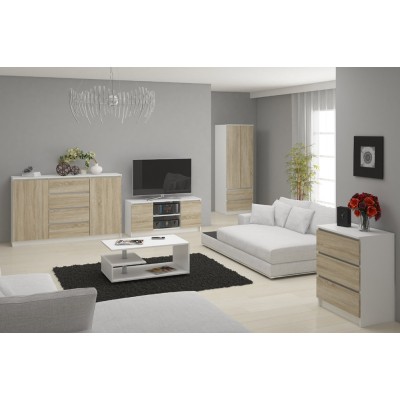 Meuble TV CASA 2 Étagères 120x40x55 Cm Blanc Portes Façade Bois naturel