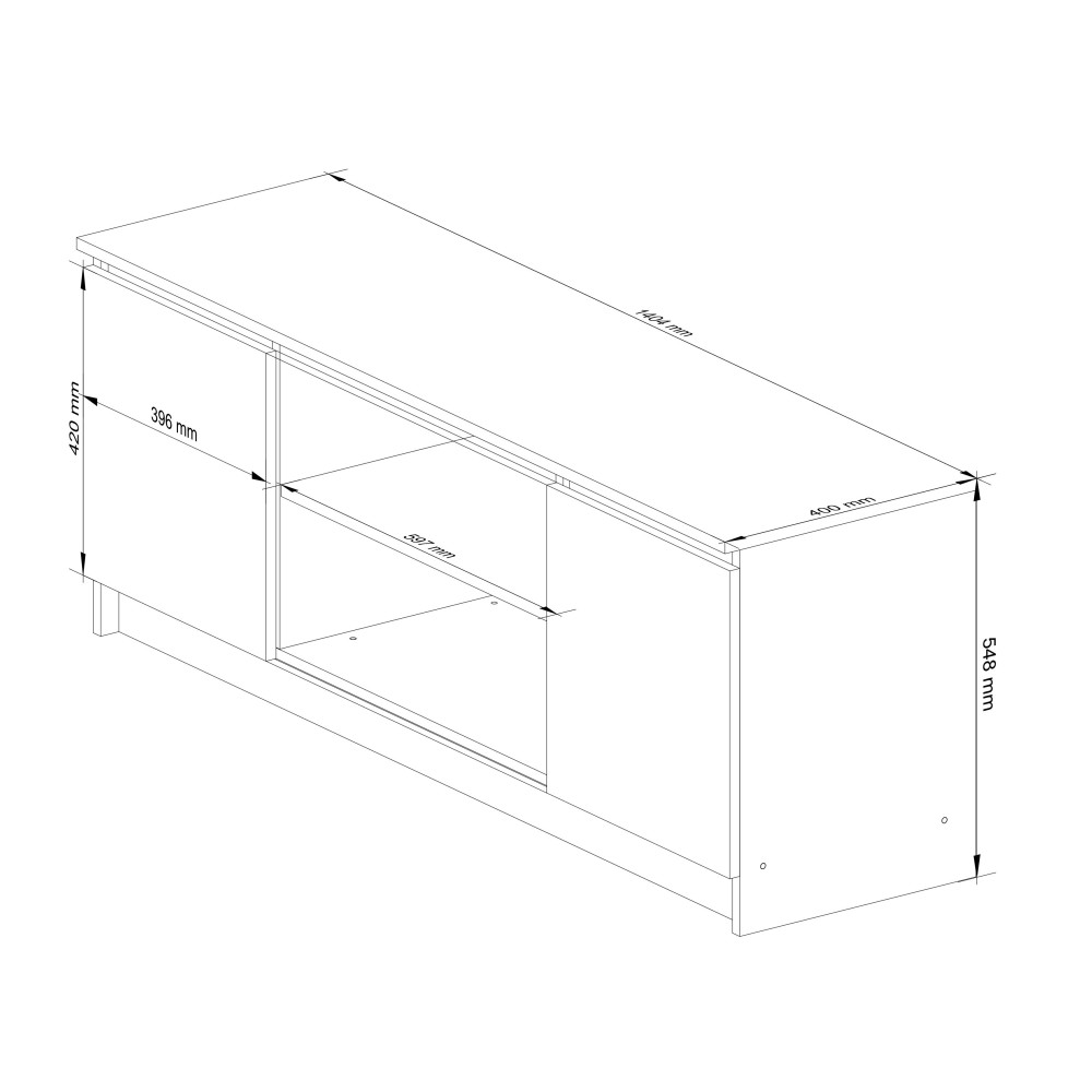 Meuble  TV MIRA 2 portes 2 étagères 140x40x55 cm