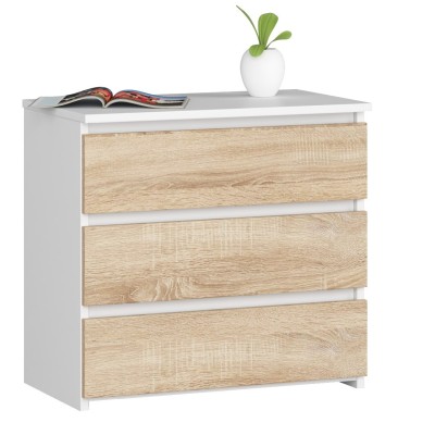 Table de chevet NINA commode 3 tiroirs facade brillant 60x57x35 cm 