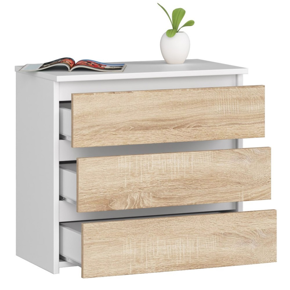 Table de chevet NINA commode 3 tiroirs facade brillant 60x57x35 cm 