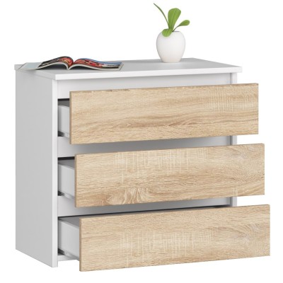 Table de chevet NINA commode 3 tiroirs facade brillant 60x57x35 cm 