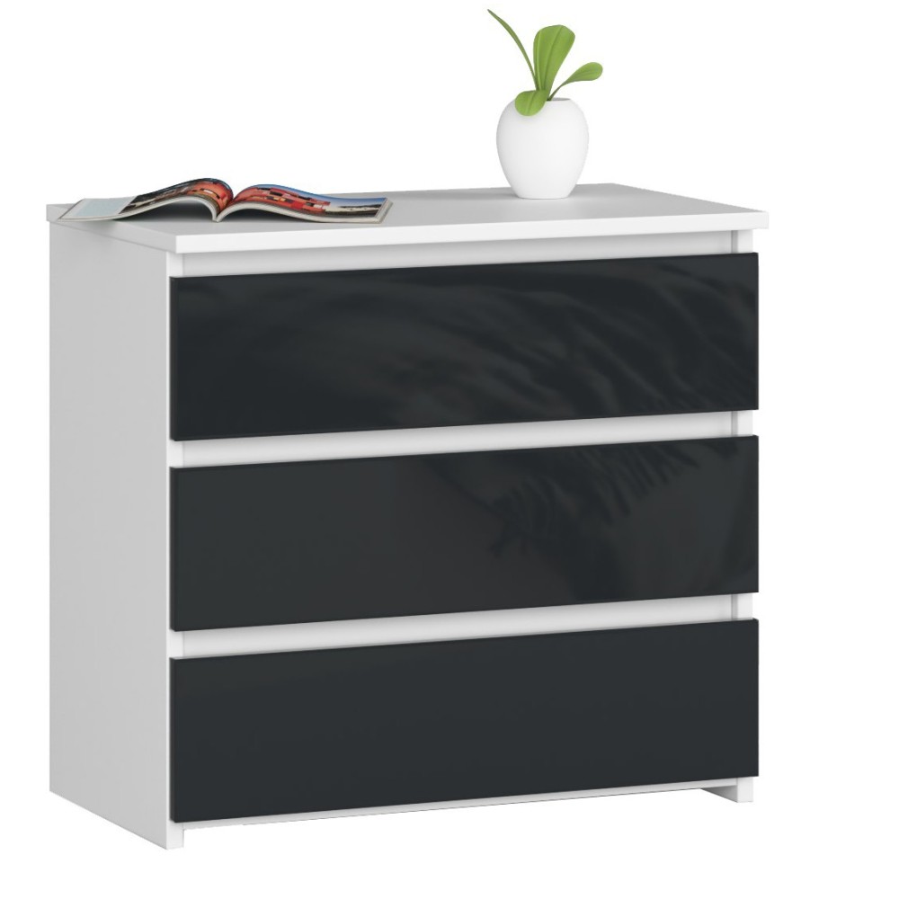 Table de chevet NINA commode 3 tiroirs facade brillant 60x57x35 cm 