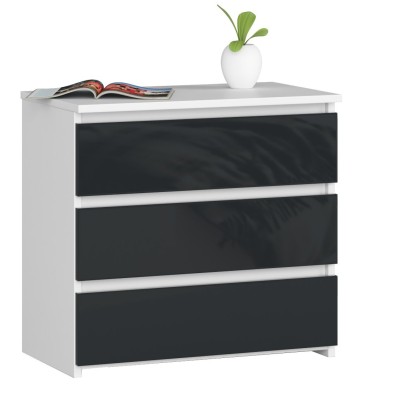 Table de chevet NINA commode 3 tiroirs facade brillant 60x57x35 cm 