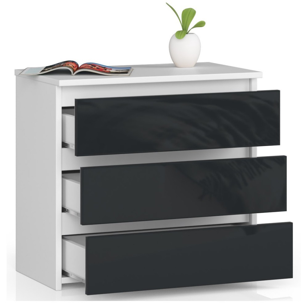 Table de chevet NINA commode 3 tiroirs facade brillant 60x57x35 cm 