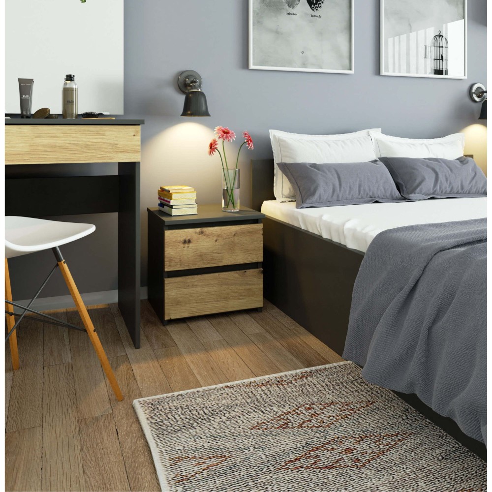 Table de chevet Bois MDF SINA 40x35x40 cm 2 tiroirs 30X30 cm 