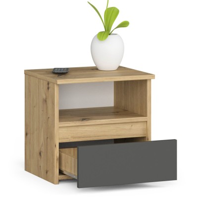 Table de chevet LINA Marron 1 tiroir Gris 40x35x40 cm