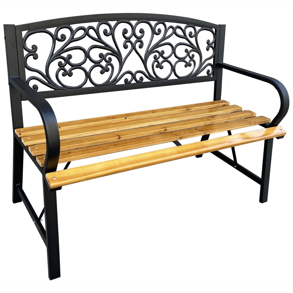 Banc de Jardin Noir NERINA avec Bois laqué et Pieds en fonte, Largeur 118 cm