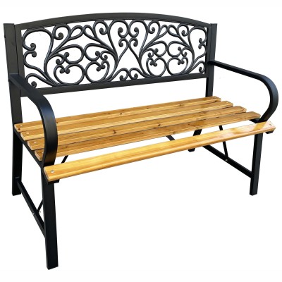 Banc de Jardin Noir NERINA avec Bois laqué et Pieds en fonte, Largeur 118 cm