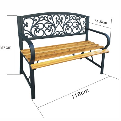 Banc de Jardin Noir NERINA avec Bois laqué et Pieds en fonte, Largeur 118 cm