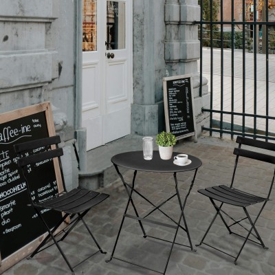 Ensemble table Ronde 2 chaises de jardin 71X44x53 cm noir
