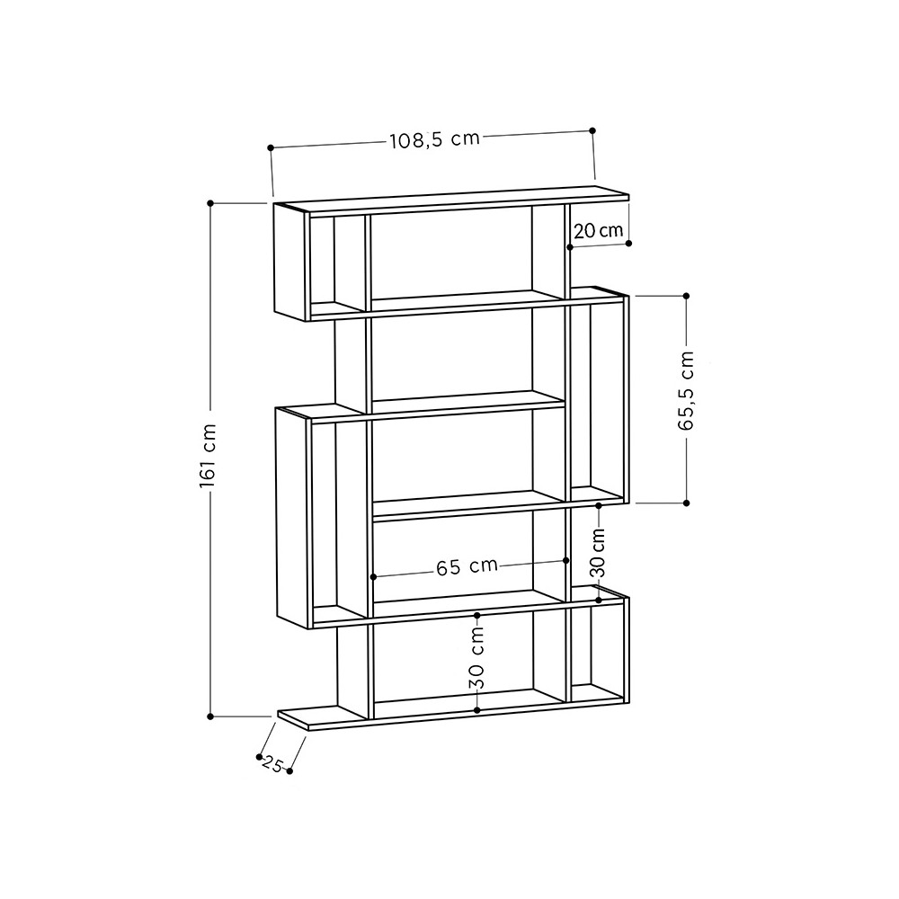 Bibliothèque design anthracite-bois 108,5x25,5x161 cm