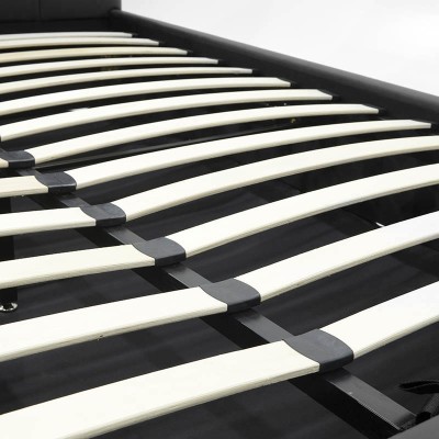 Lit double Roi simili cuir avec rangement noir mat 160x200 cm