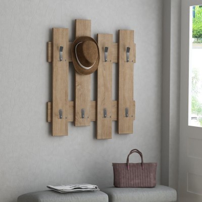 Porte manteau mural Bois naturelle 8 crochets 64x4x79cm