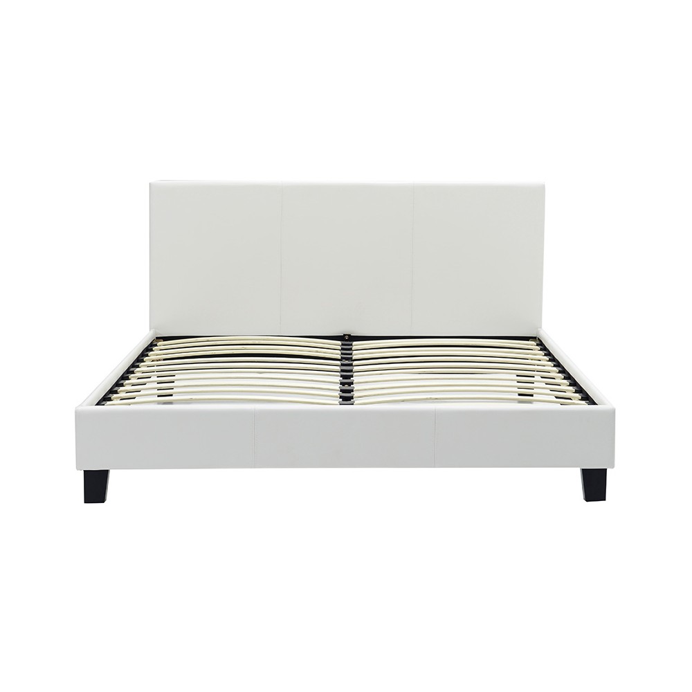 Lit double simili cuir blanc mat 150x200 cm